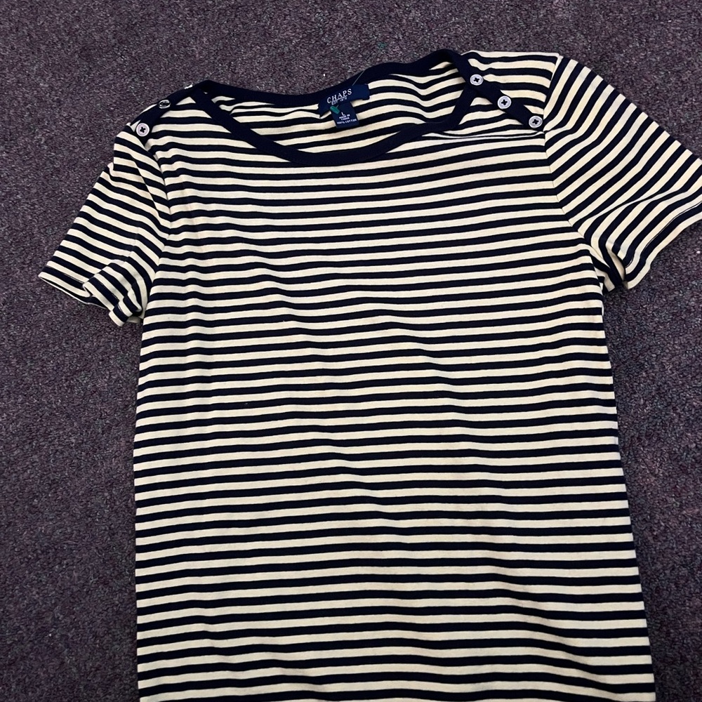 Chaps Navy and Yellow  Striped Short Sleeve Top